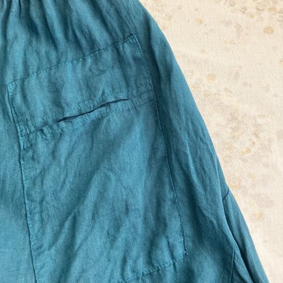 Meo Meli Womens OS Harem Drop Crotch 100% Linen Pants Blue Made in Italy - Picture 6 of 10